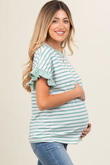 Jade Striped Ruffle Sleeve Maternity Top