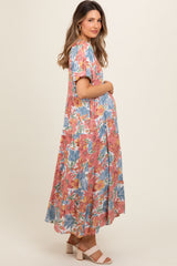 Mauve Floral Print Pocketed Maternity Midi Dress