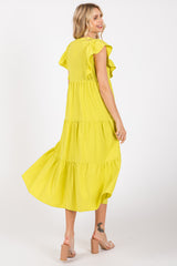 Lime Flutter Sleeve Tiered Midi Dress