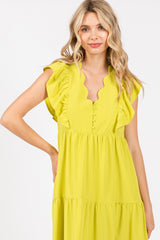 Lime Flutter Sleeve Tiered Midi Dress