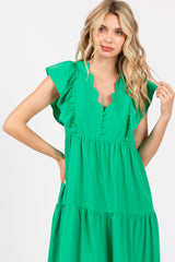 Green Flutter Sleeve Tiered Midi Dress