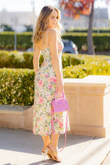 Khaki Peach Floral Midi Dress