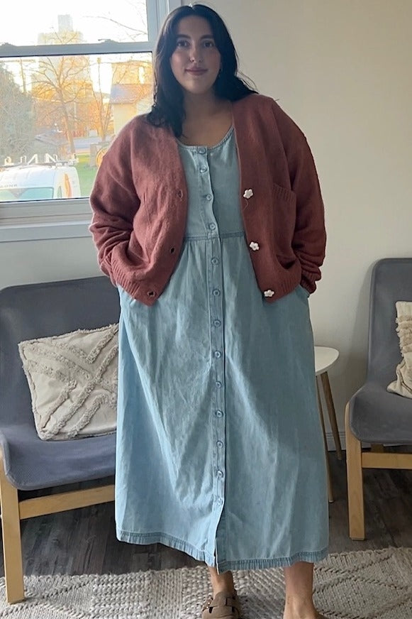 Mauve Daisy Button Knit Cardigan