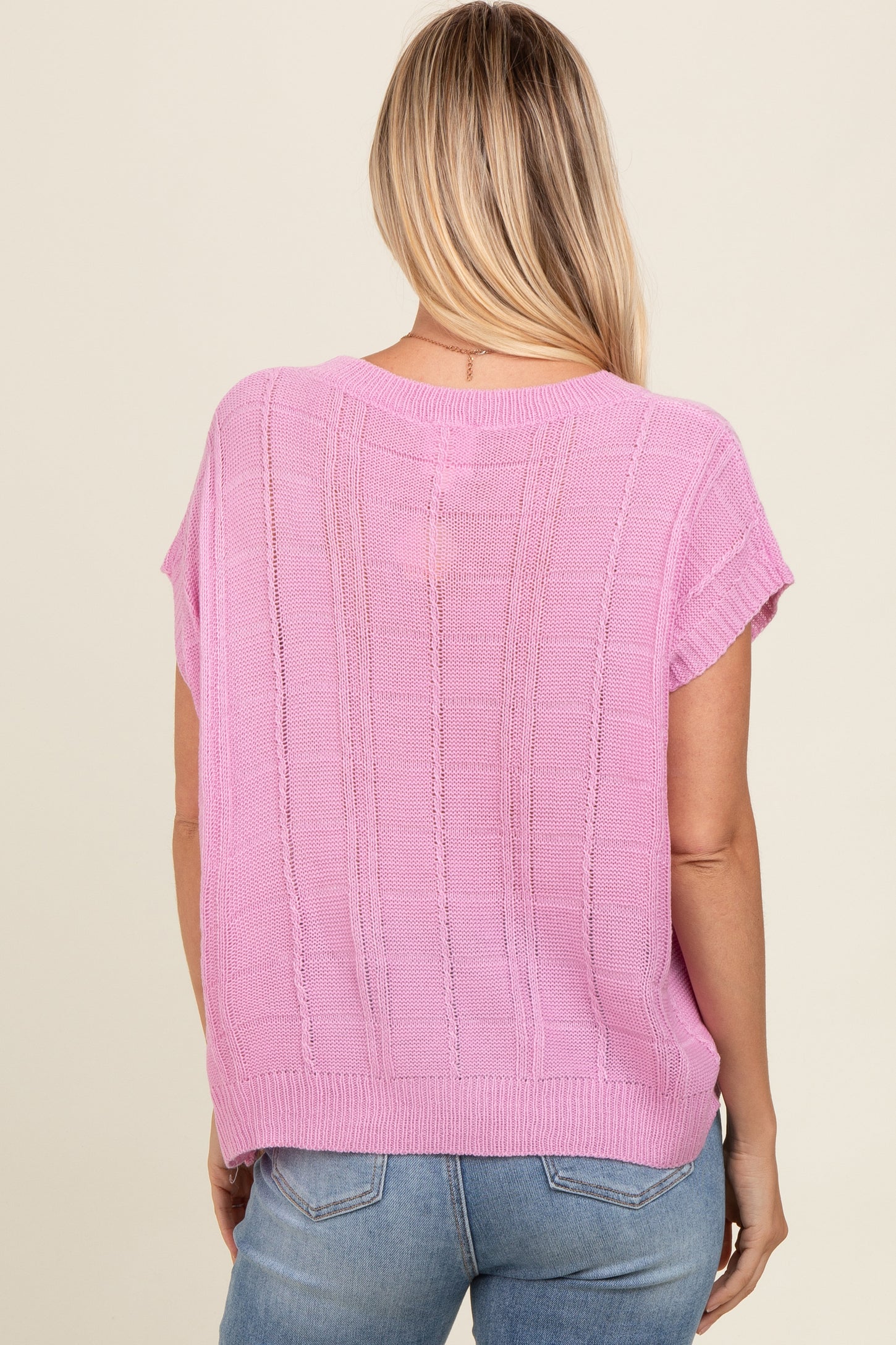 Lavender Knit Short Sleeve Sweater Top