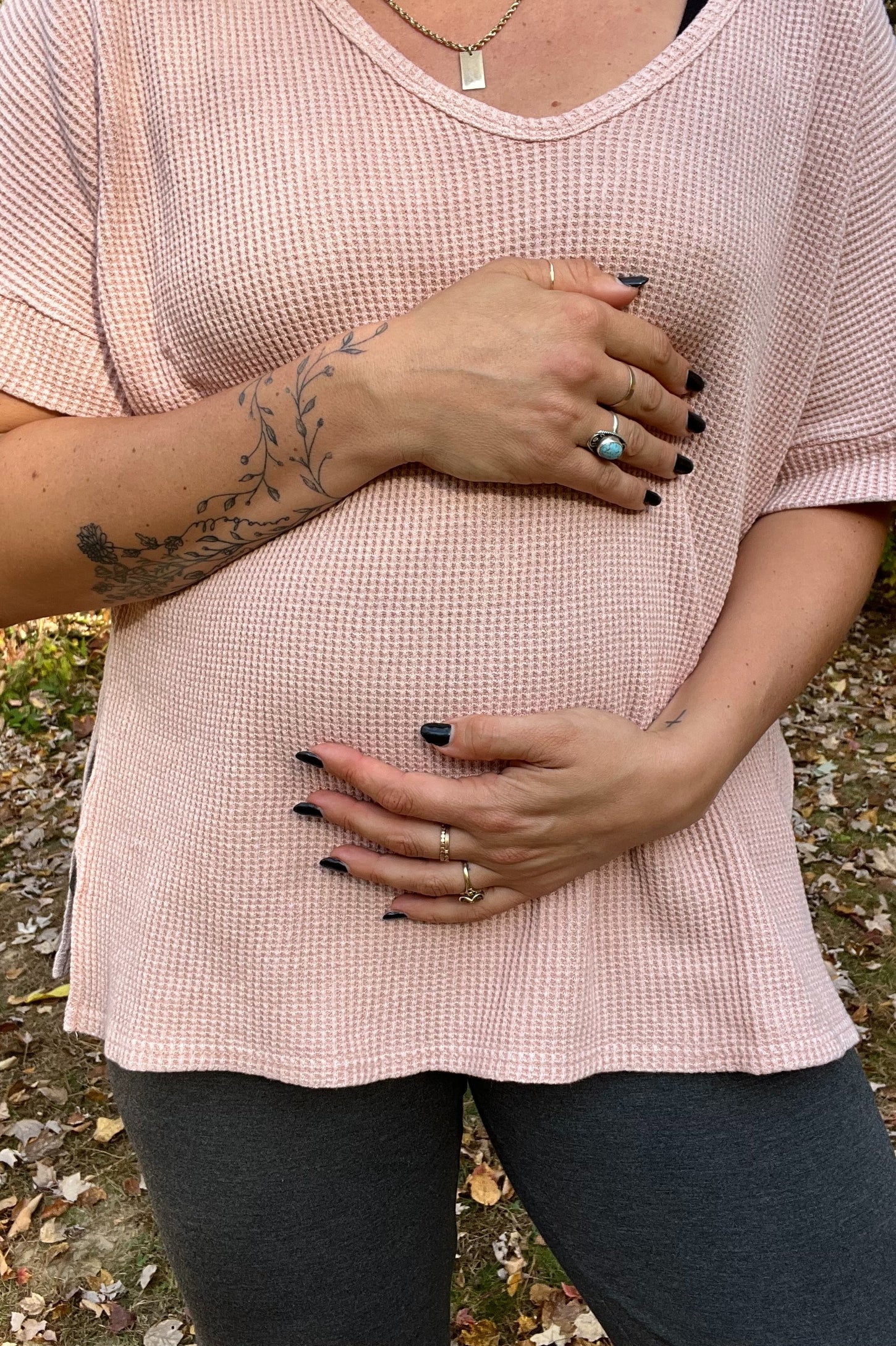 Mauve Waffle Knit V-Neck Maternity Top
