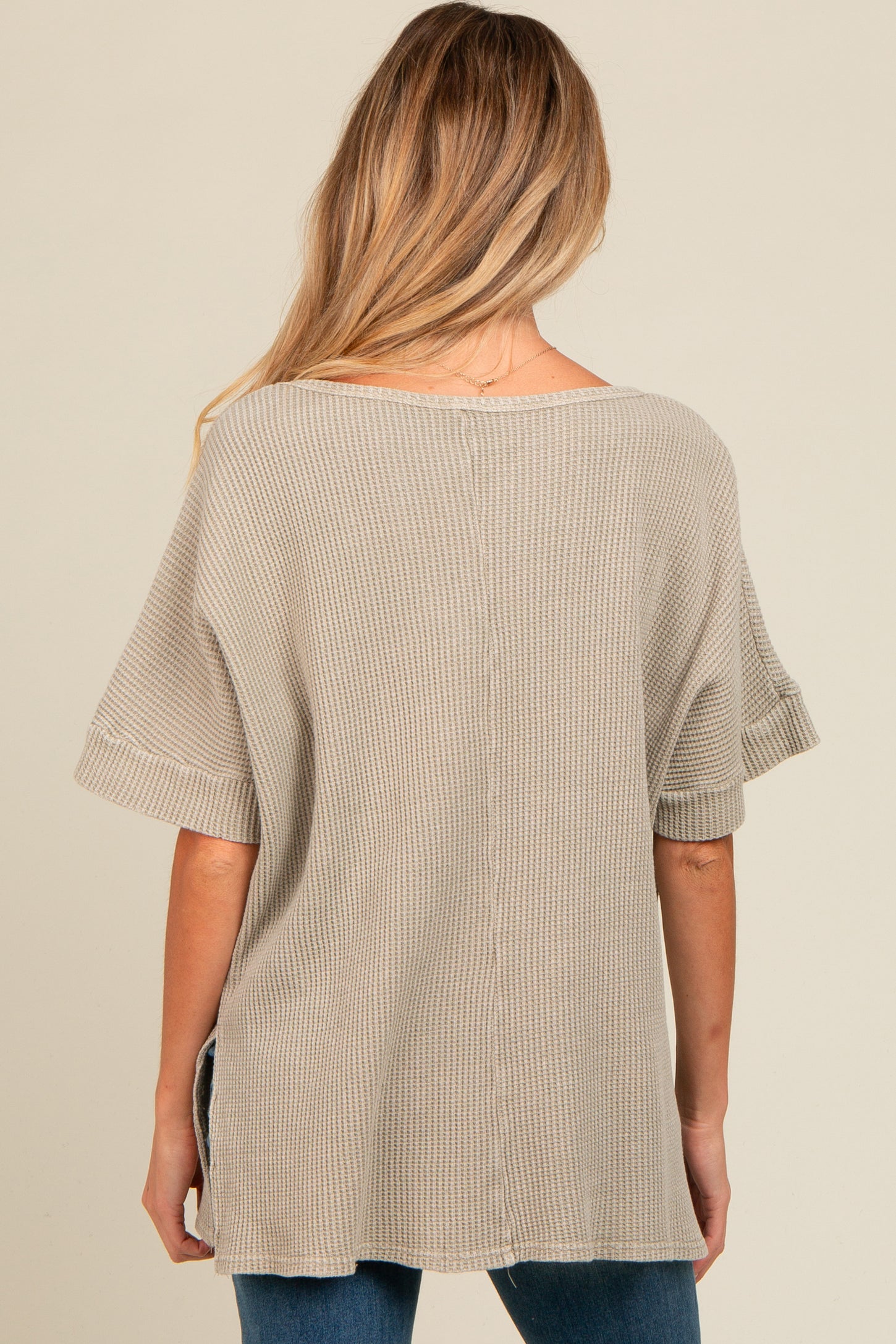 Sage Waffle Knit V-Neck Maternity Top