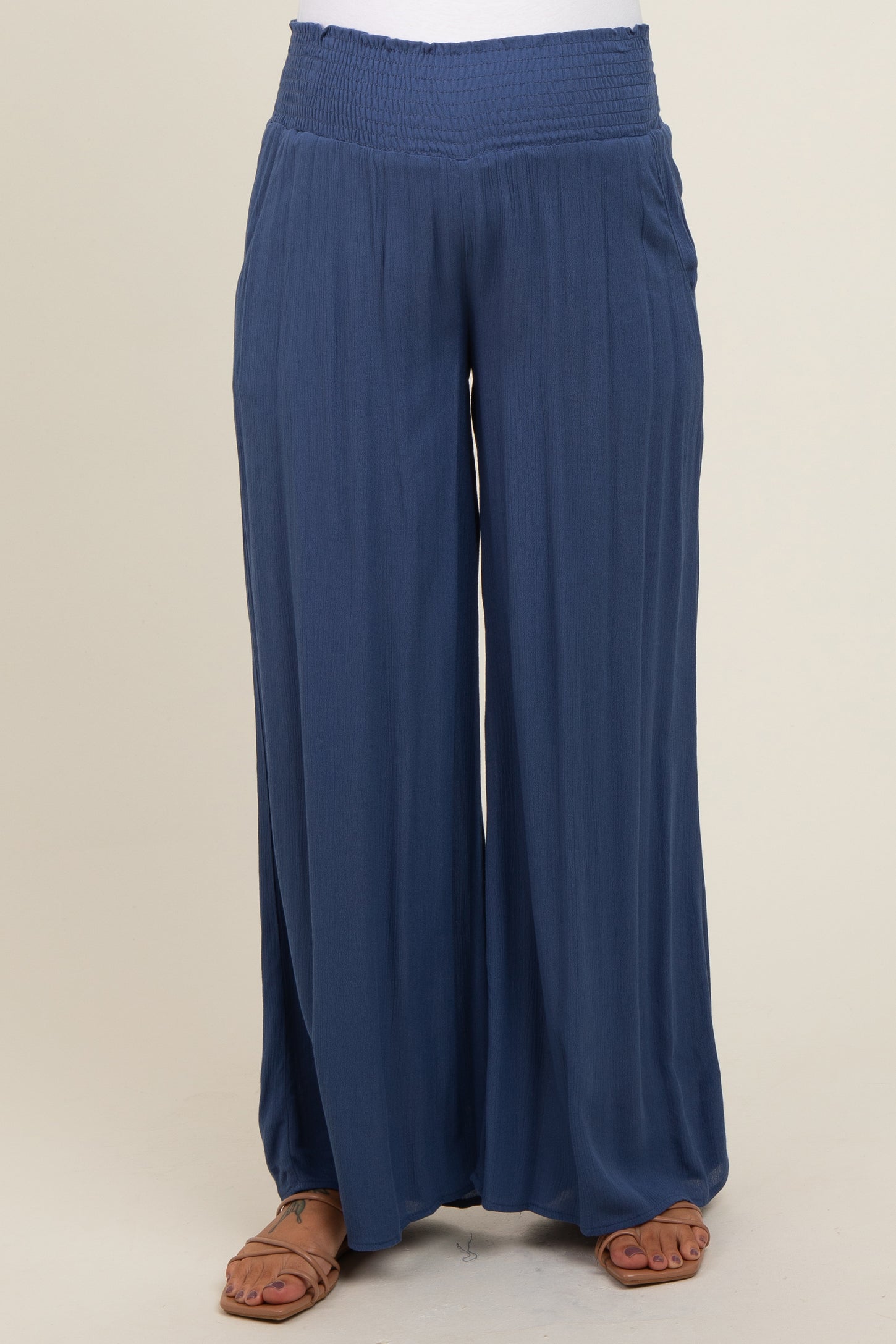 Navy Wide Smock Waist Maternity Pants