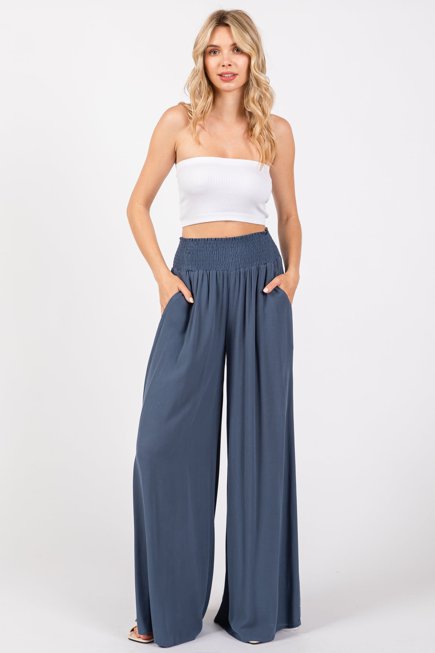 Blue Wide Smock Waist Maternity Pants