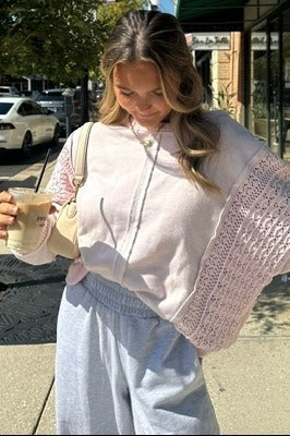 Pink Lace French Terry Top
