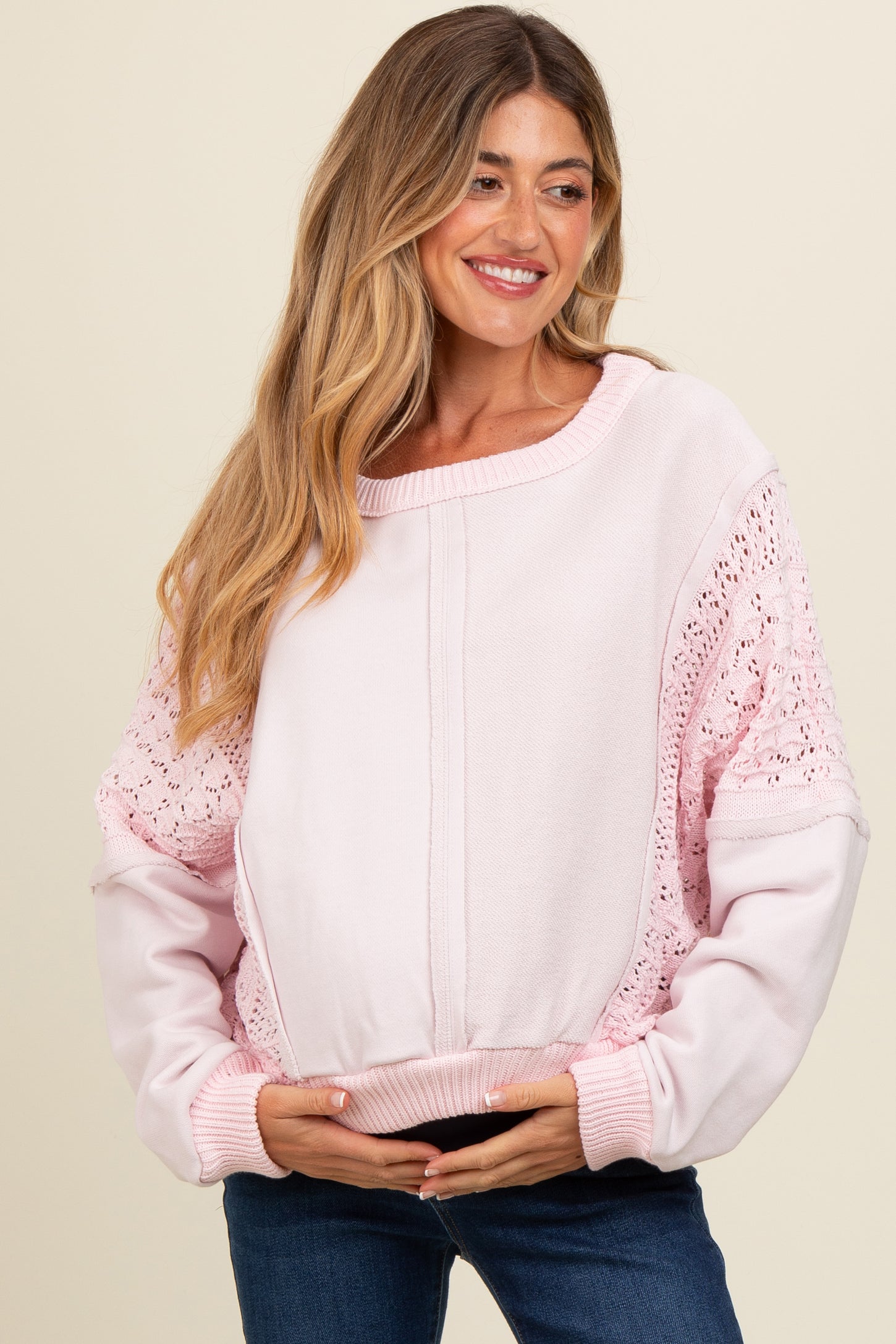 Pink Lace French Terry Maternity Top