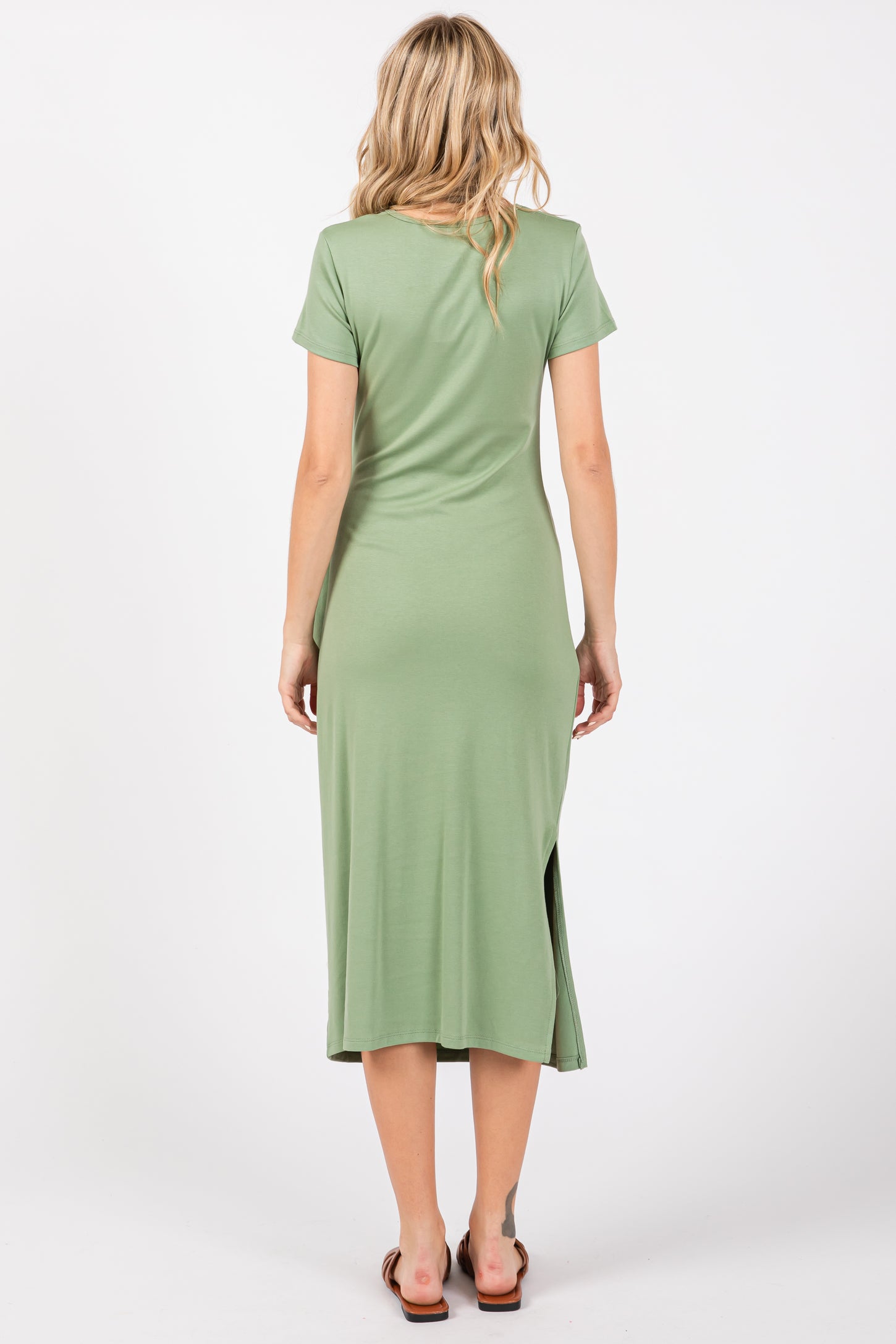 Light Green Side Tie Midi Dress