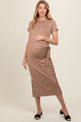 Mocha Side Tie Maternity Midi Dress
