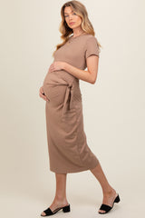 Mocha Side Tie Maternity Midi Dress