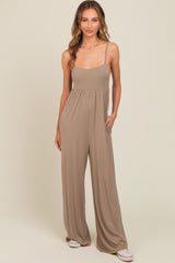 Mocha Wide Leg Maternity Jumpsuit