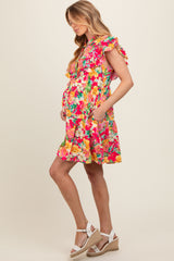 Fuchsia Floral Print Baby Doll Maternity Dress