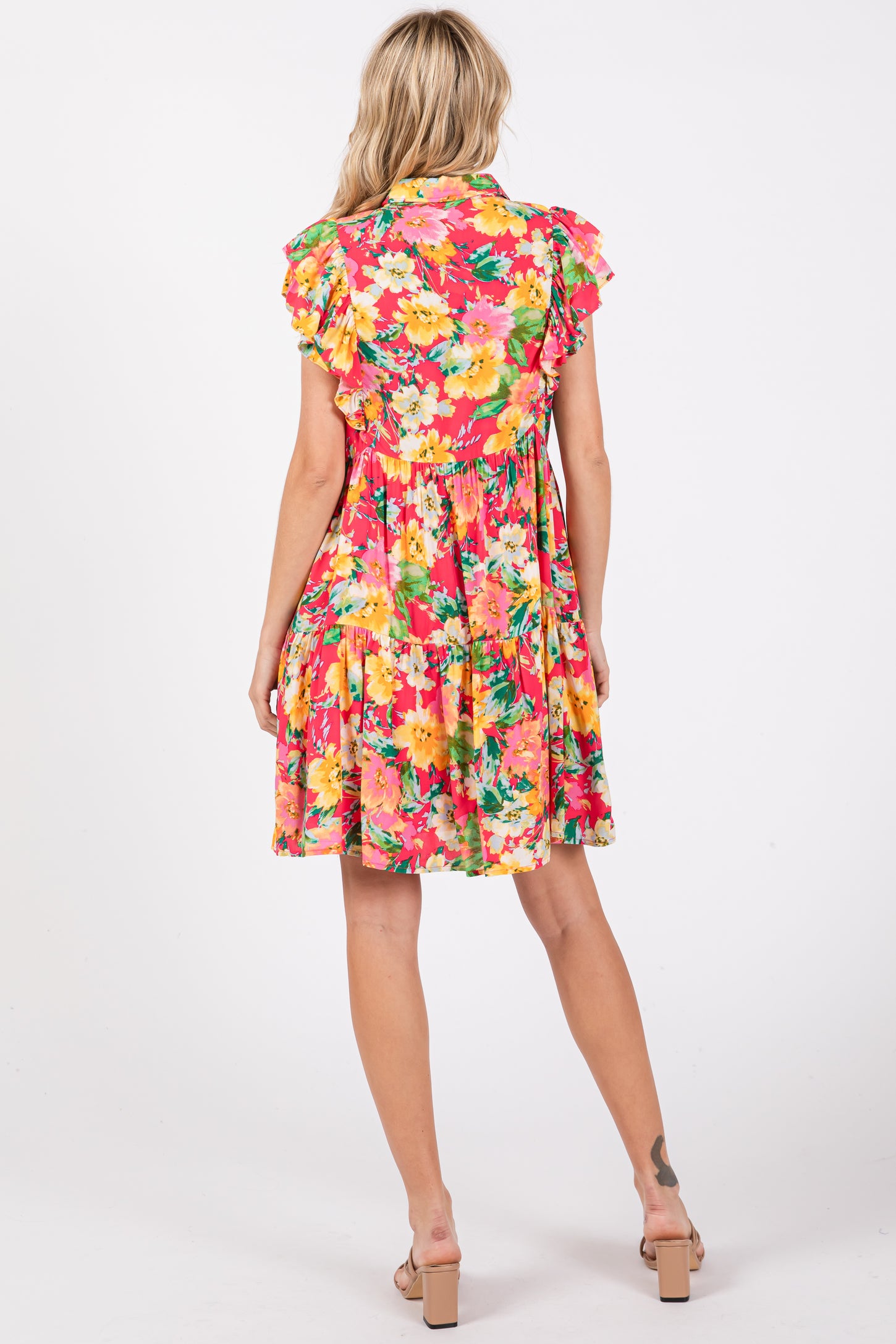 Fuchsia Floral Print Baby Doll Dress