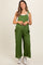 Green Linen Shoulder Tie Maternity Jumpsuit