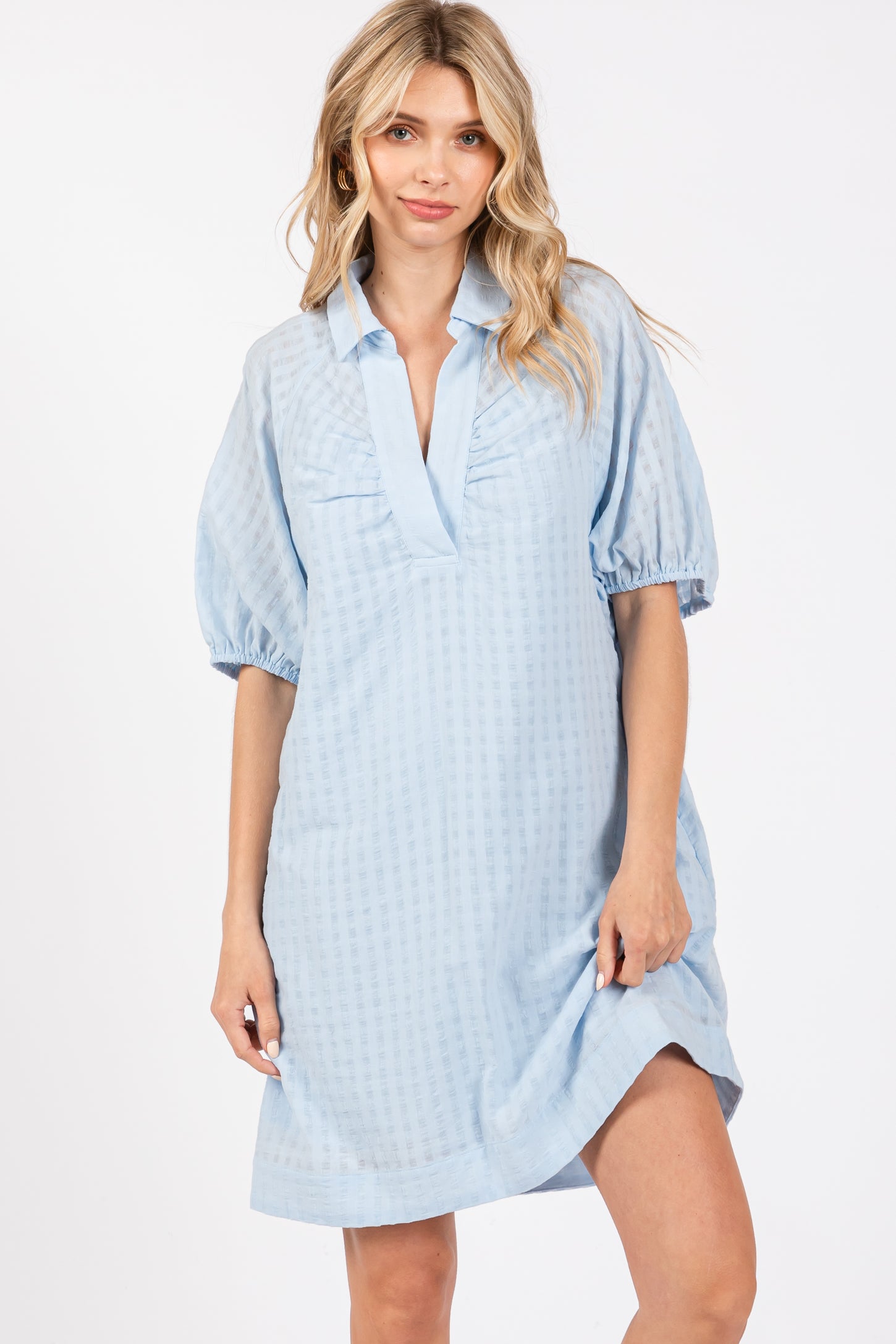 Light Blue Monochrome Striped Maternity Dress