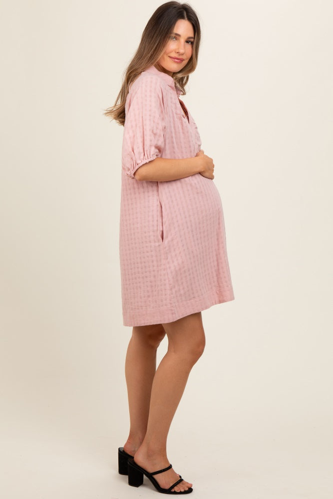 Mauve Monochrome Striped Maternity Dress