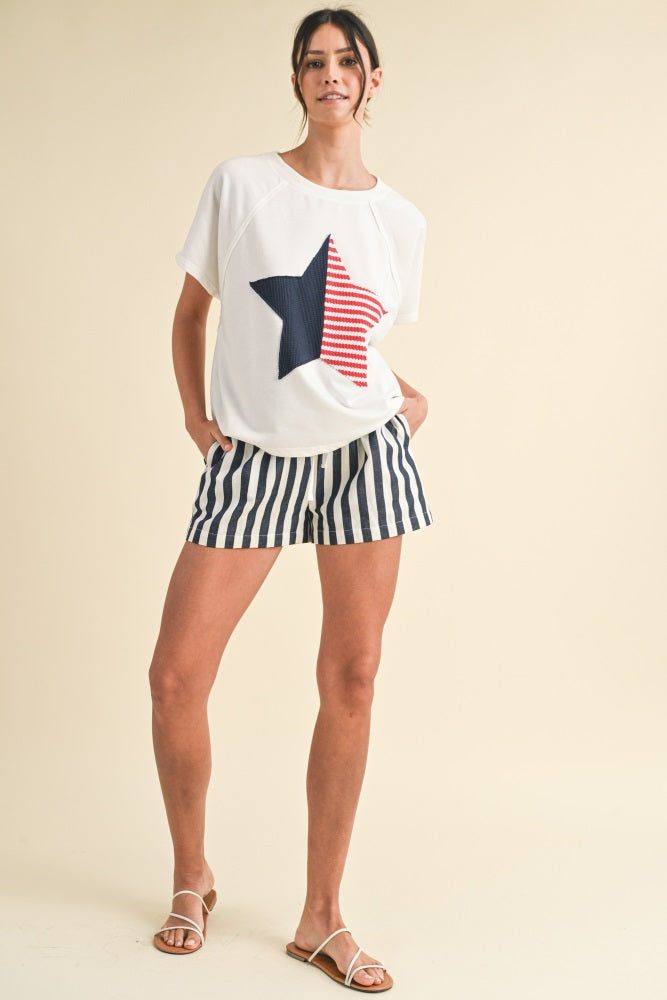 Navy Stripe Twill Maternity Shorts