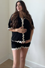 Black Ric Rac Trim Detailed Shirt and Shorts Maternity Set