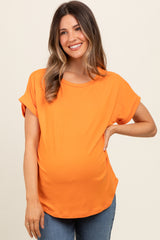 Orange Rolled Cuff Maternity Short Sleeve Top