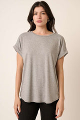 Grey Rolled Cuff Maternity Short Sleeve Top