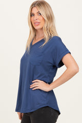 Navy V-Neck Pocket Short Sleeve Shirt