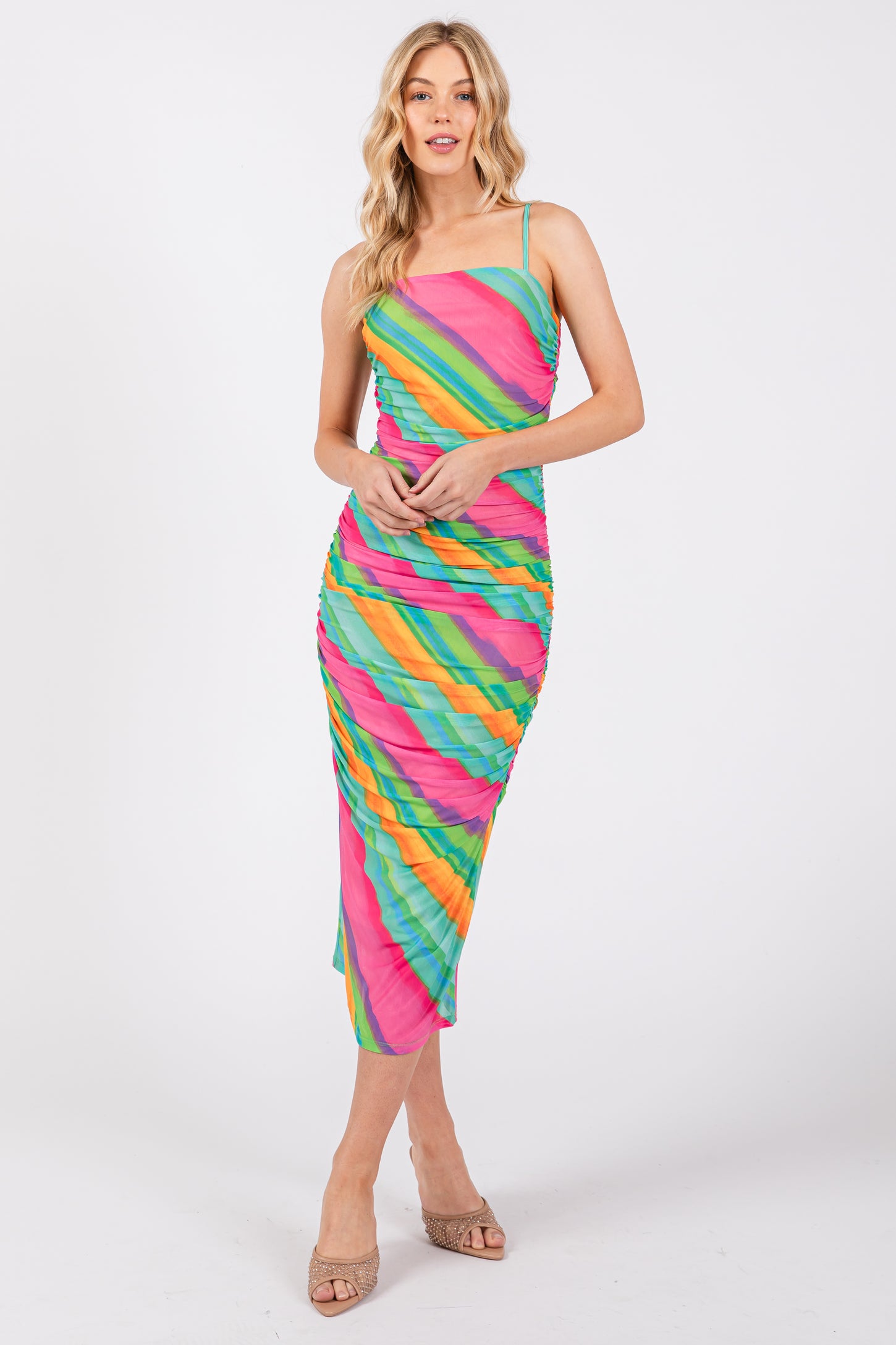 Turquoise Multi Color Mesh Maternity Midi Dress