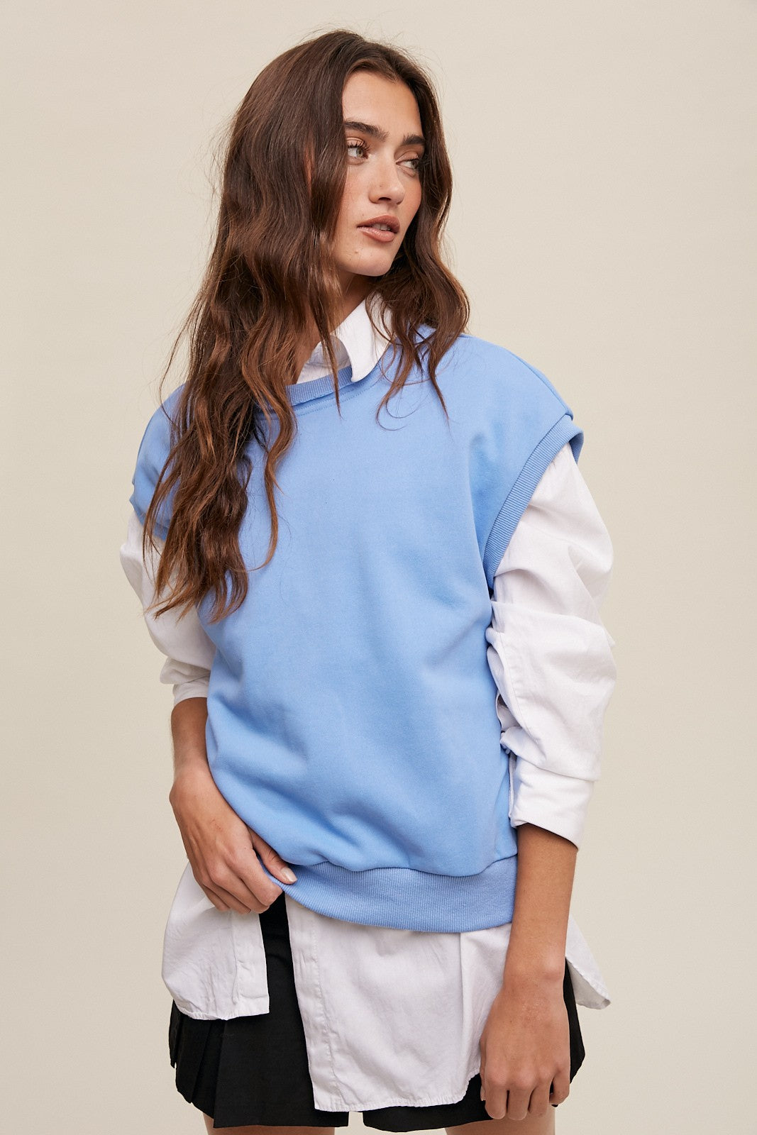 Light Blue Terry Raw Trim Maternity Top