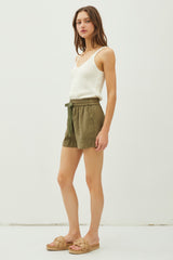 Olive Drawstring Side Pocket Shorts