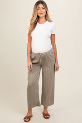 Light Olive Front Tie Cropped Maternity Pants
