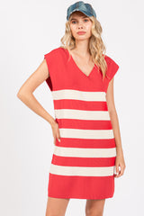 Red Striped Knit Sleeveless Dress