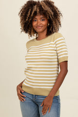 Light Olive Striped Short Sleeve Knit Maternity Top