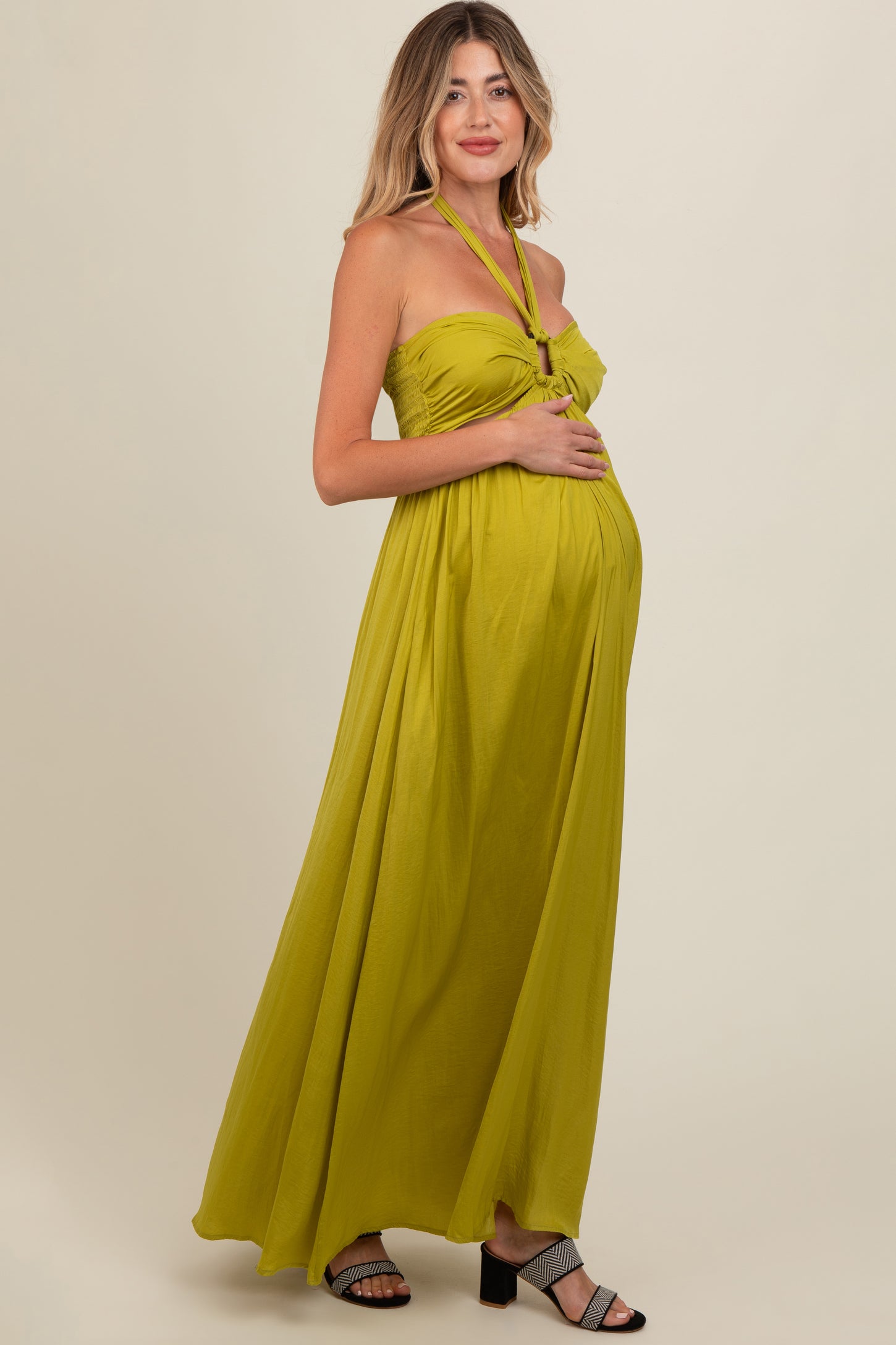 Lime Halter Cutout Maternity Maxi Dress
