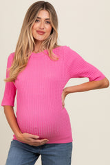 Pink Cable Knit Maternity Short Sleeve Top