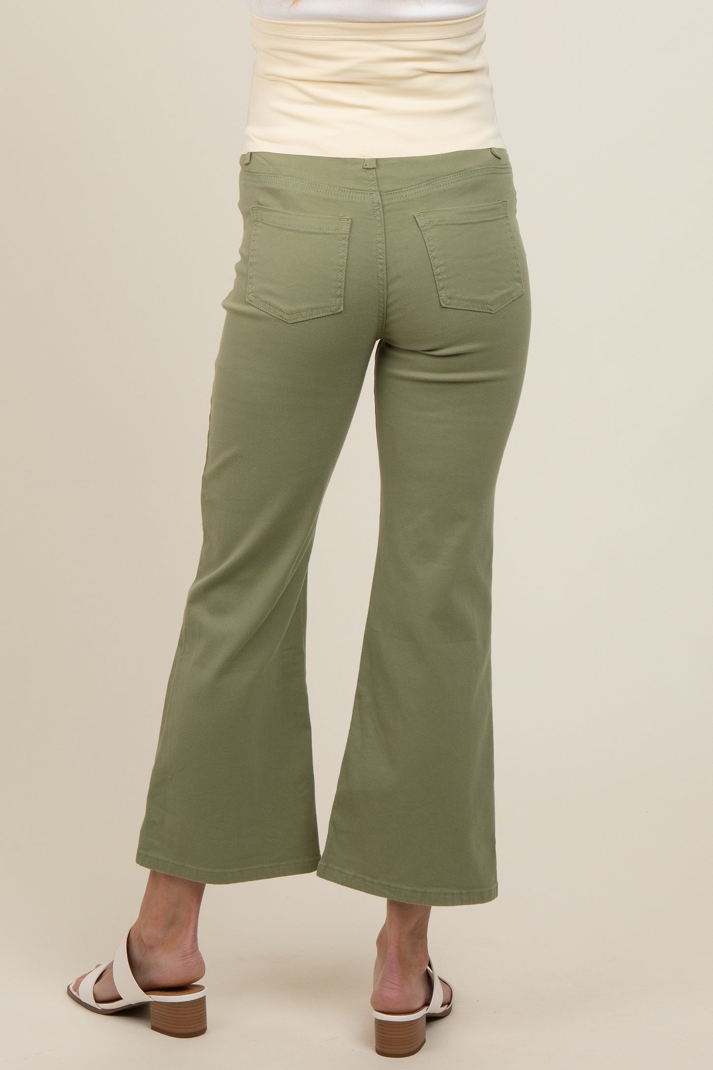 Light Olive Fitted Ankle Length Maternity Pants