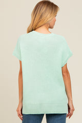 Mint Green Dolman Short Sleeve Side Slit Sweater Top