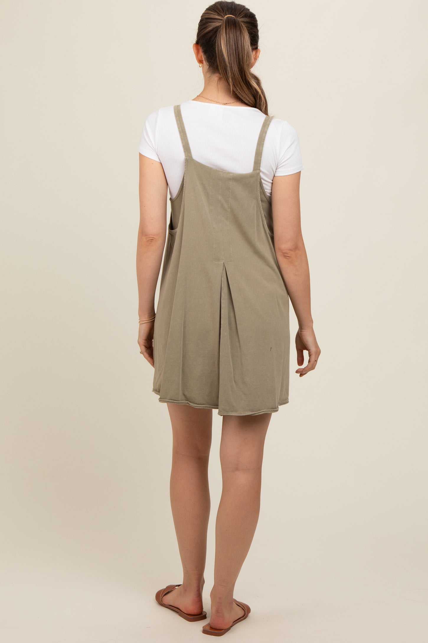 Olive Comfy Knit Maternity Mini Dress with Shorts