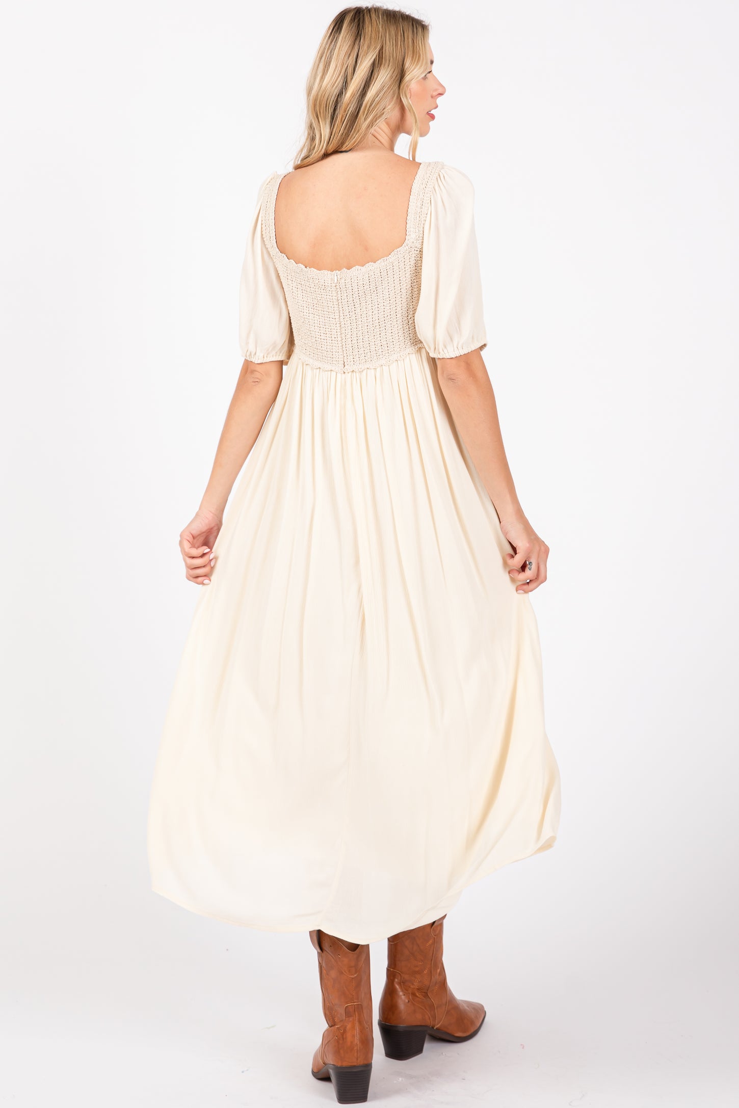 Beige Short Sleeve Knit Top Dress