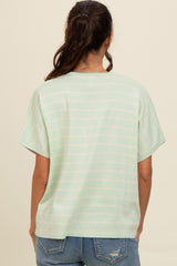 Mint Green Striped Boxy Short Sleeve Top