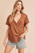 Camel Wrap Short Sleeve Raw Hem Top