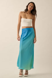 Ocean Blue High-Waist Ombre Woven Maxi Skirt