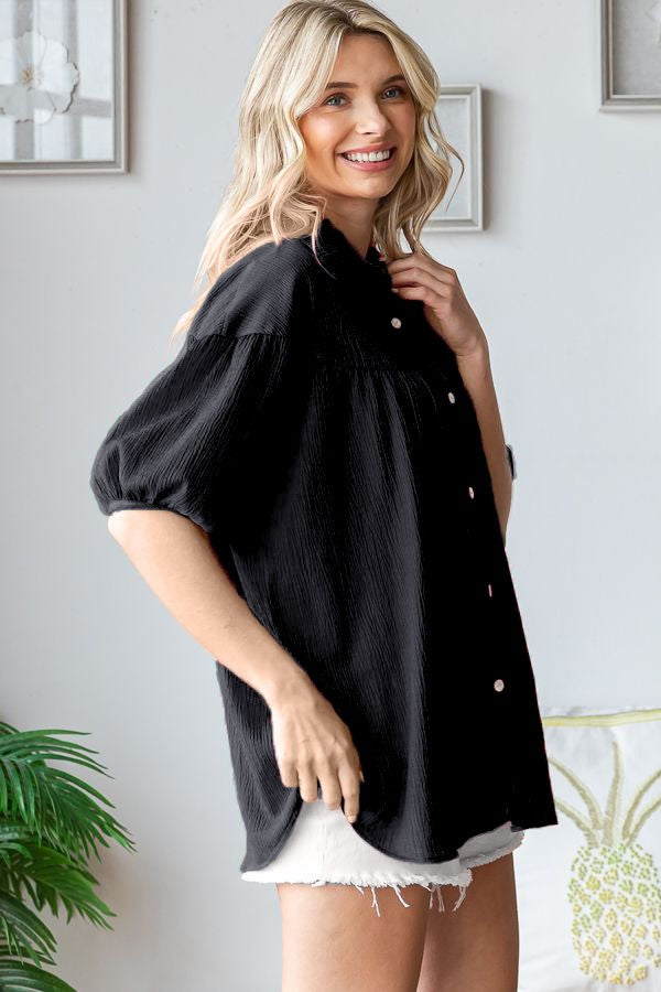 Black Collared Button Down Blouse