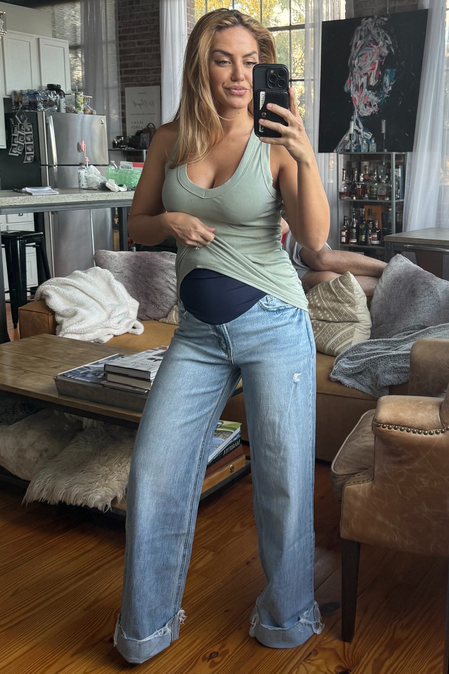 Light Blue Cuffed Baggy Wide Leg Maternity Jeans