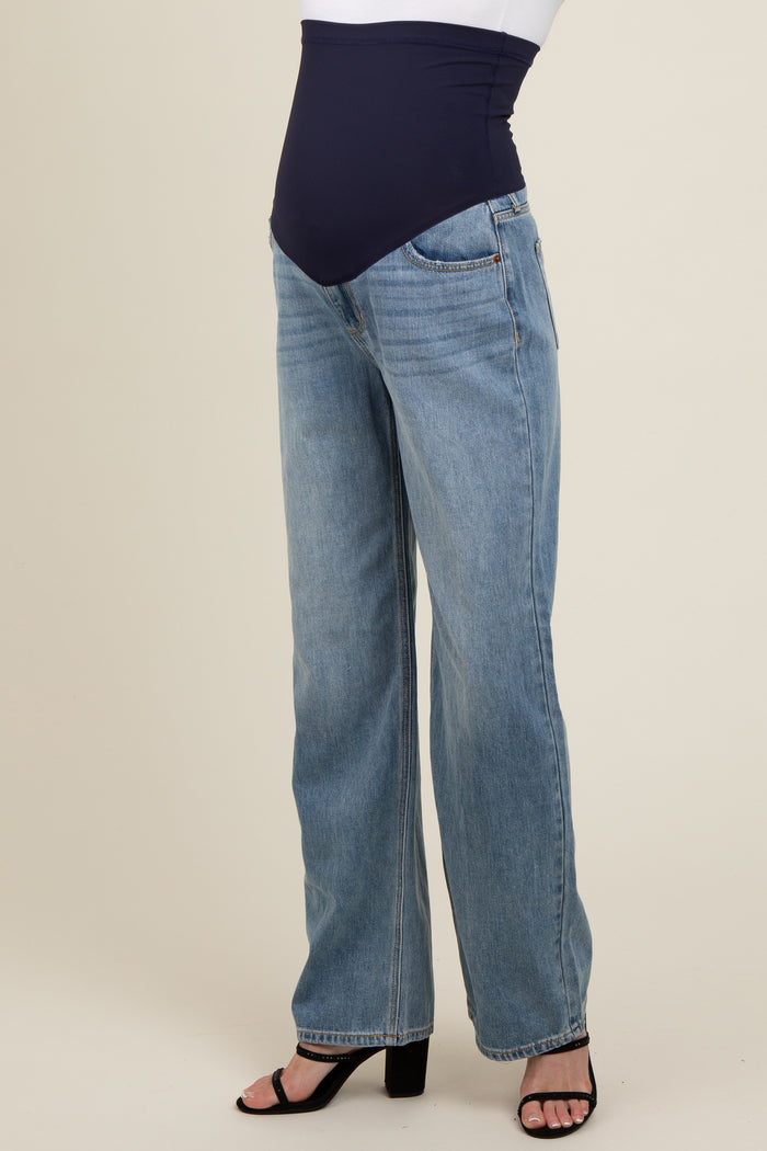 Light Blue Relaxed Wide Leg Maternity Jeans