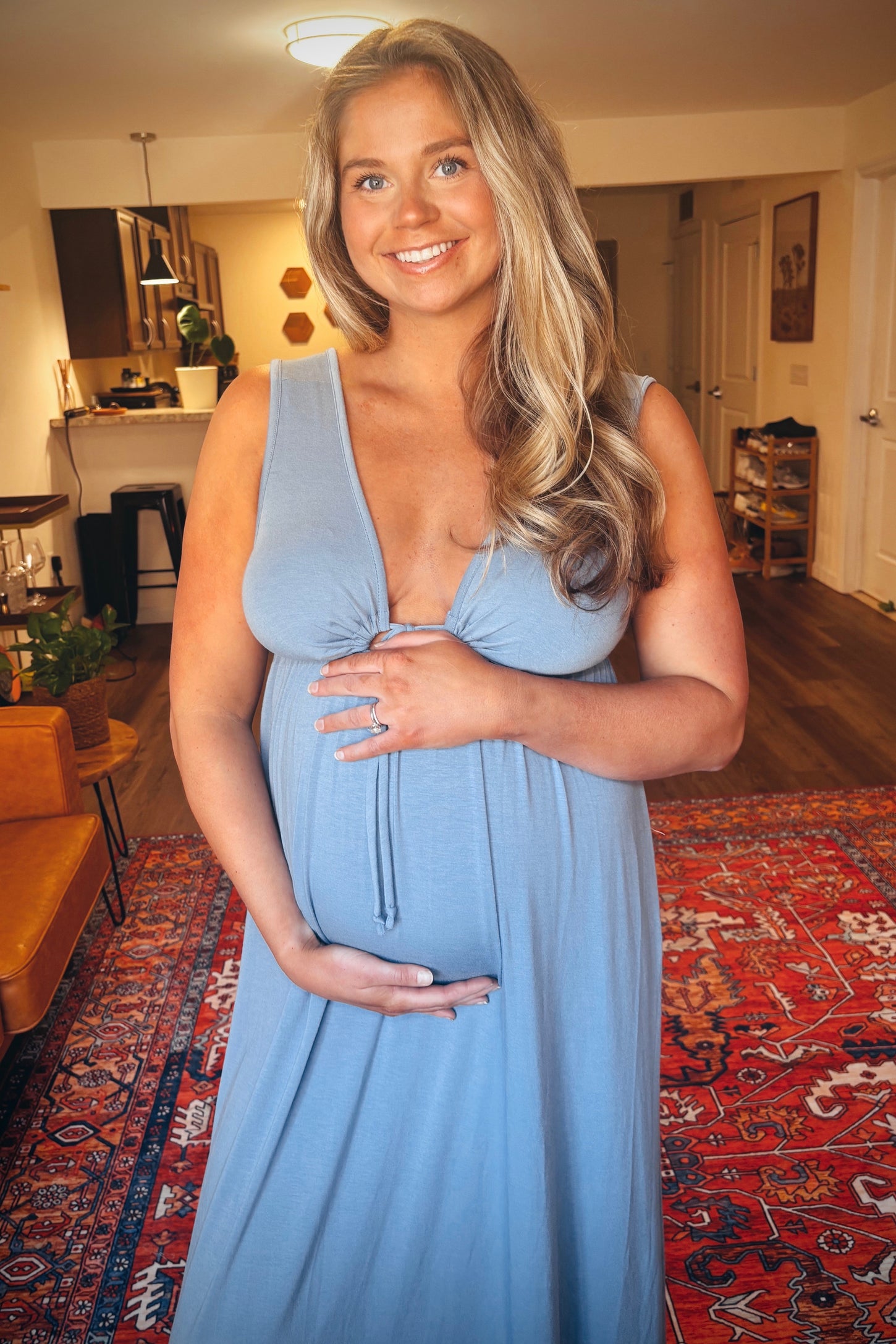 Blue Front Tie Cutout Sleeveless Maternity Maxi Dress