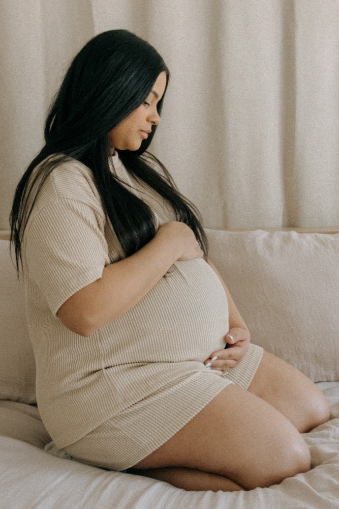 Ivory Ribbed Maternity Shorts Set
