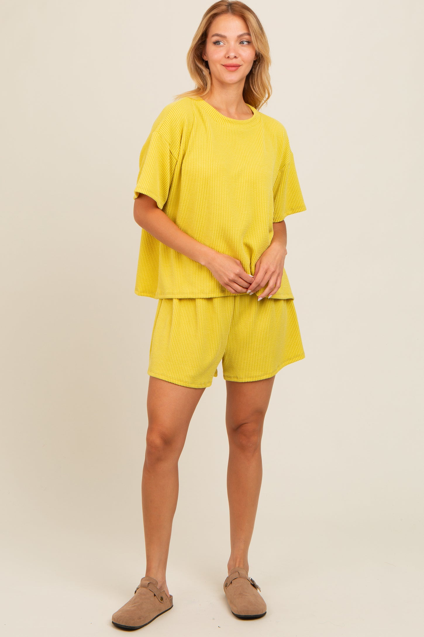 Lime Ribbed Shorts Set