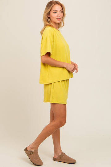 Lime Ribbed Shorts Set